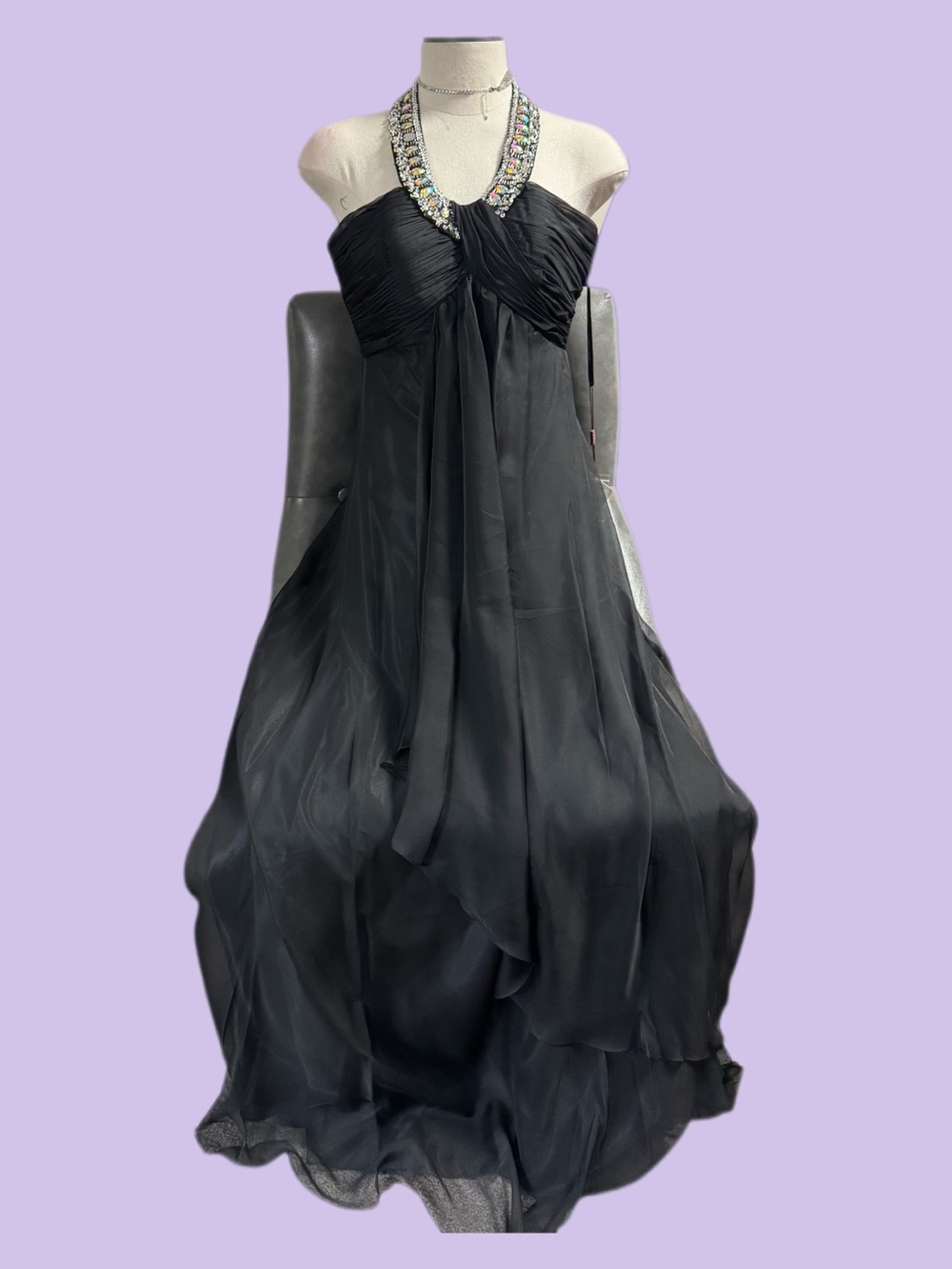 Black Strapless Evening Dress with Embellished Neckline